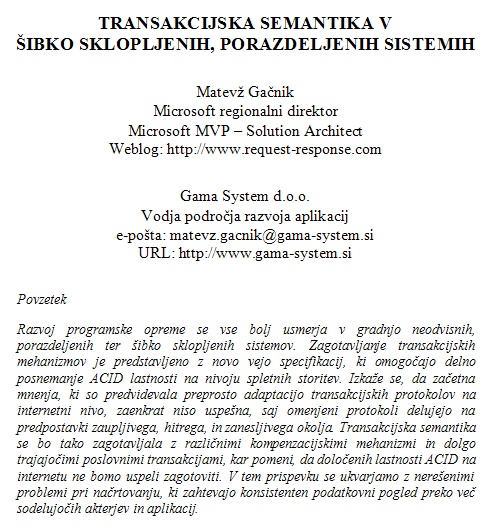 Transakcijska semantika v šibko sklopljenih, porazdeljenih sistemih